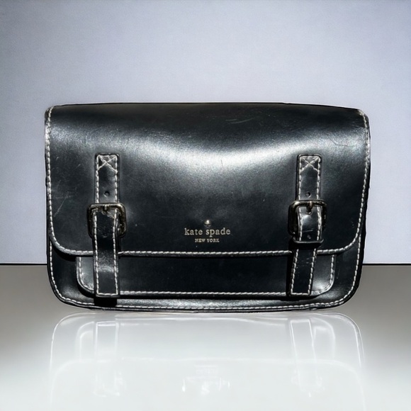 🌻Kate Spade New York Black Leather Essex Scout Crossbody Bag {Flaws} - Picture 1 of 13